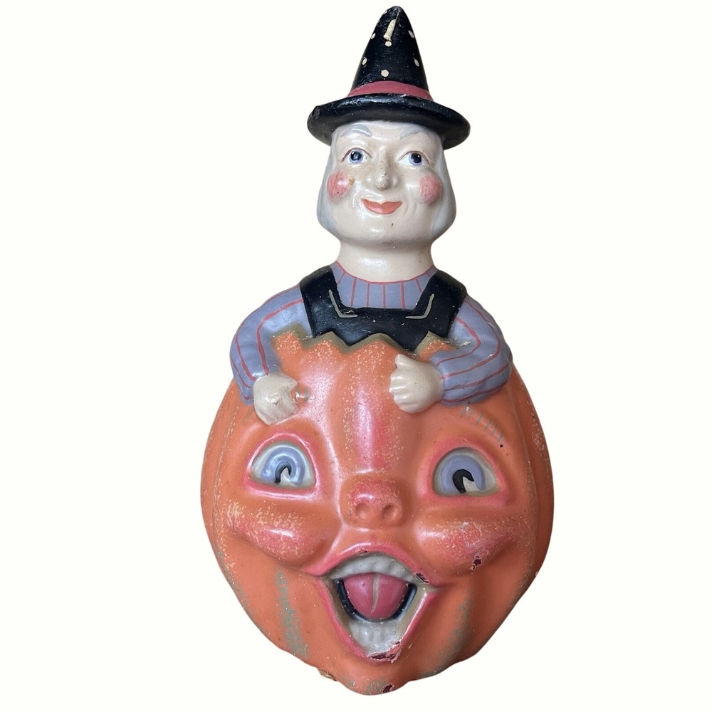 Vintage Midwest Cannon Falls Jack-o'-lantern Wax Candle Halloween Pumpkin Witch